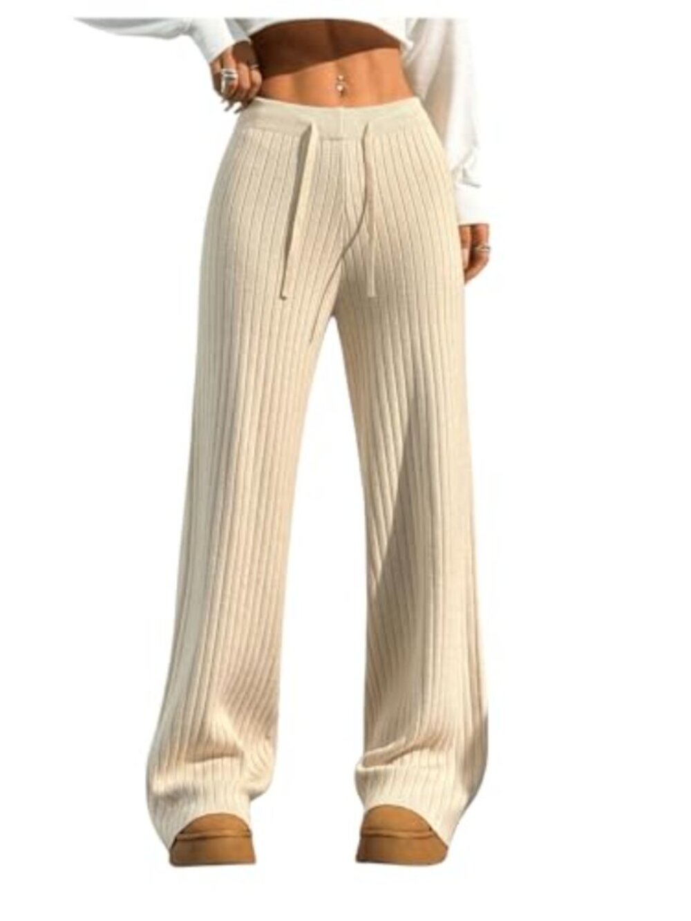 Verdusa Knit Pants Straight Leg Flare Lounge Sweatpants High Waisted Drawstring